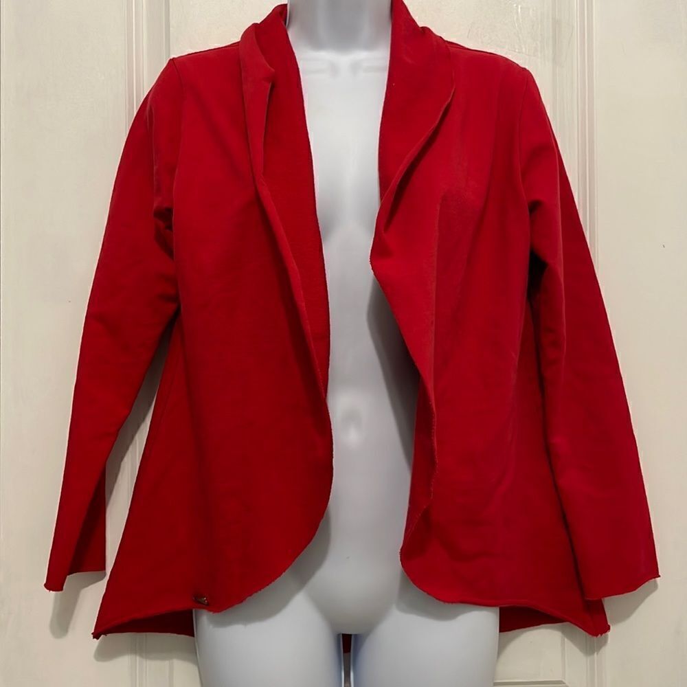 Red cardigan flyaway front